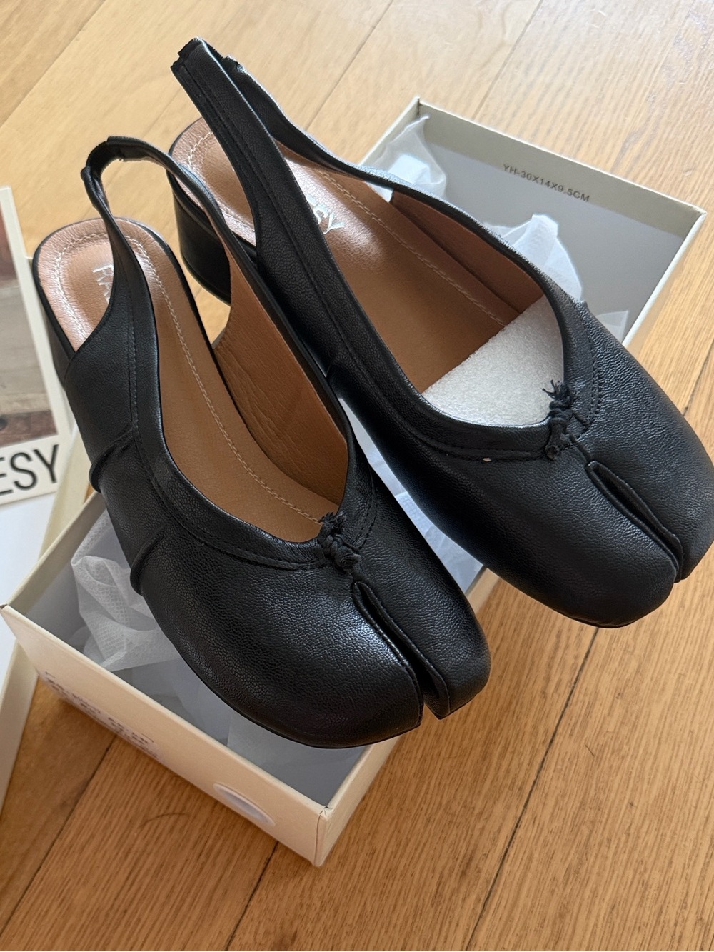 *Never worn* Black Leather Slingback Low Heel Tabis by Raboesy